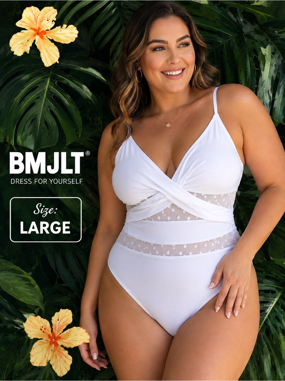 Women's White Mesh-Inset One-Piece Swimsuit